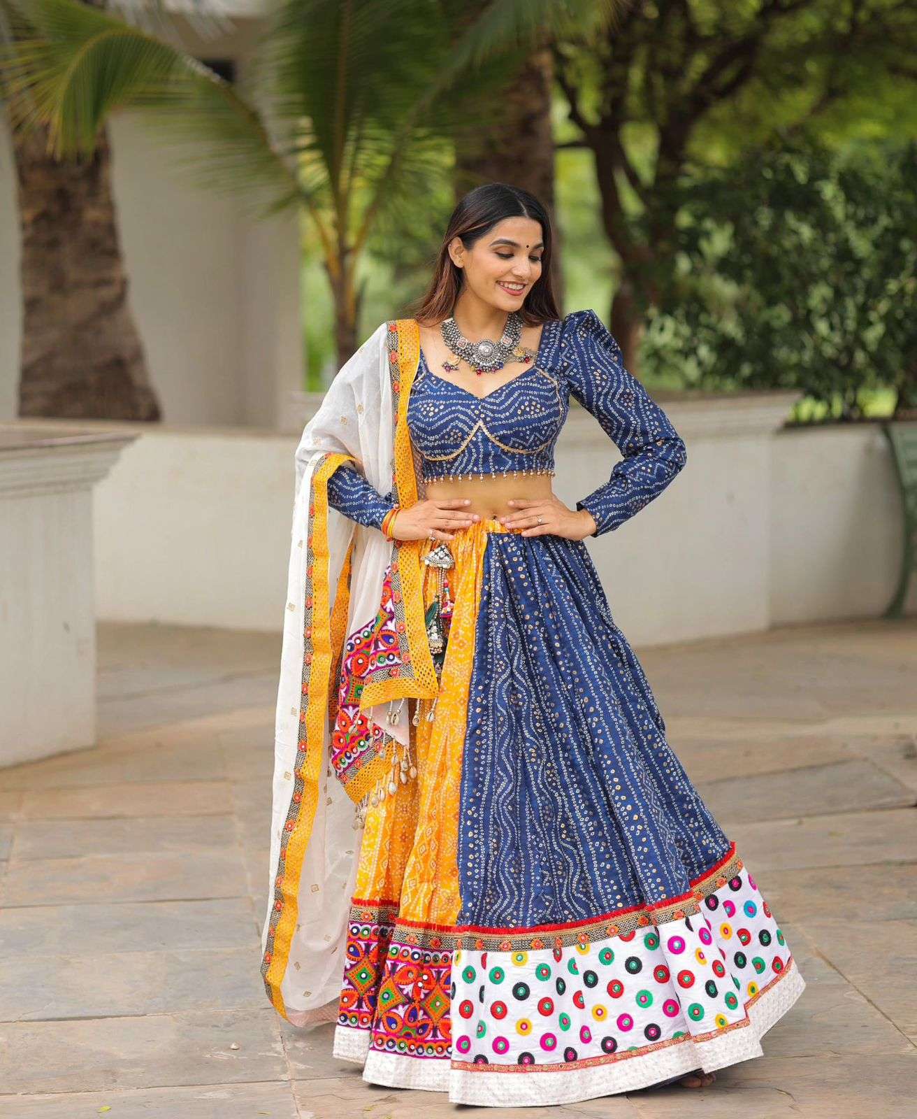 Navratri Kheliya Special Digital printed And Mirror work Lehenga